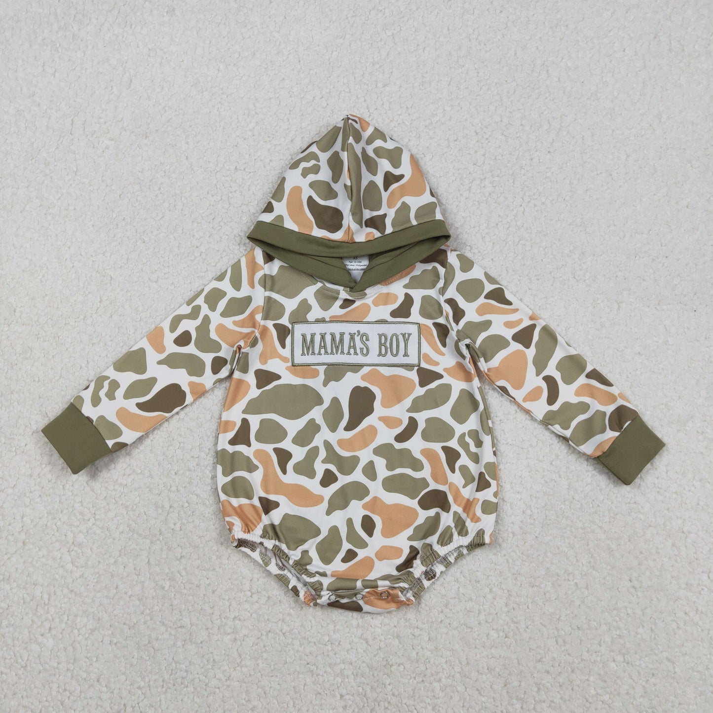 Sibling Baby Boys Embroidery Mama's Boy Green Camo Pockets Pant Clothes Sets Hoodie Romper