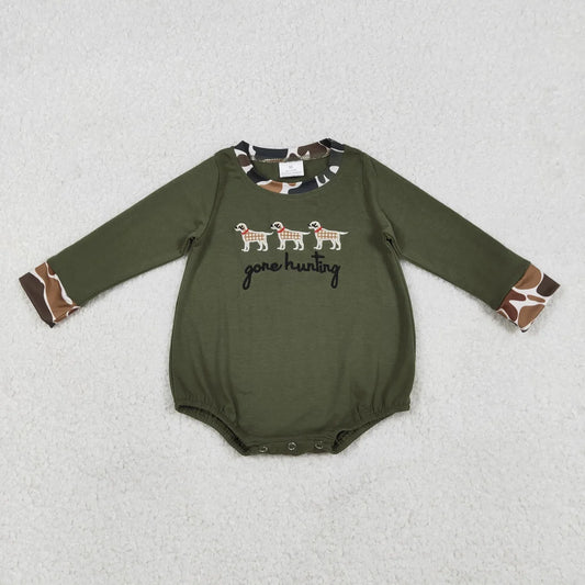 Sibling Baby Boys Long Sleeve Embroidery Ducks Dogs Hunting Rompers