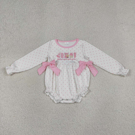 LR2947 Cake Embroidery Dots Pink Print Baby Girls Long Sleeve Romper