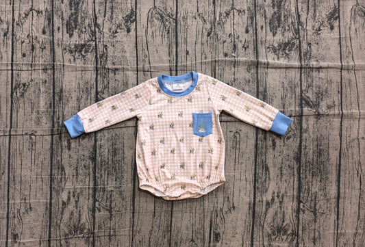 4.16  Baby Boys  Mallard Duck  Gingham Long Sleeve Bubble Romper Preorder