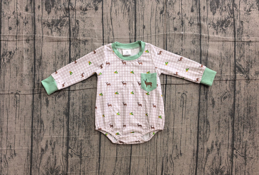 4.16  Baby Boys Hunting Deer Gingham Long Sleeve Bubble Romper Preorder