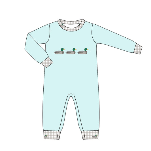 4.16  Baby Boys Duck Print Light Blue Long Sleeve Romper Preorder