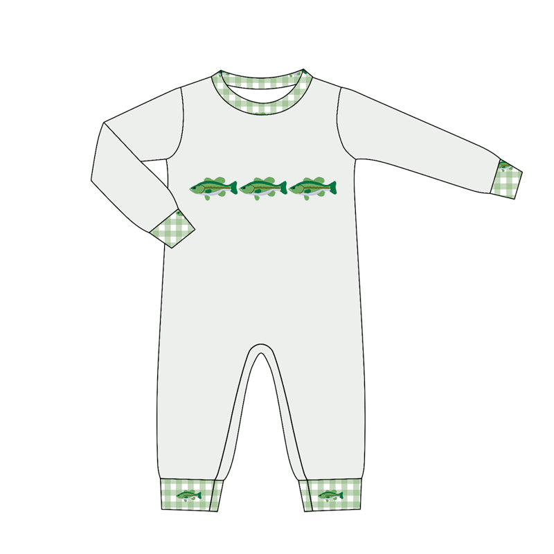 4.16  Baby Boys Fish Print Grey Long Sleeve Romper Preorder