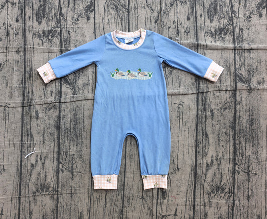 4.16  Baby Boys Duck Print  Blue Long Sleeve Romper Preorder