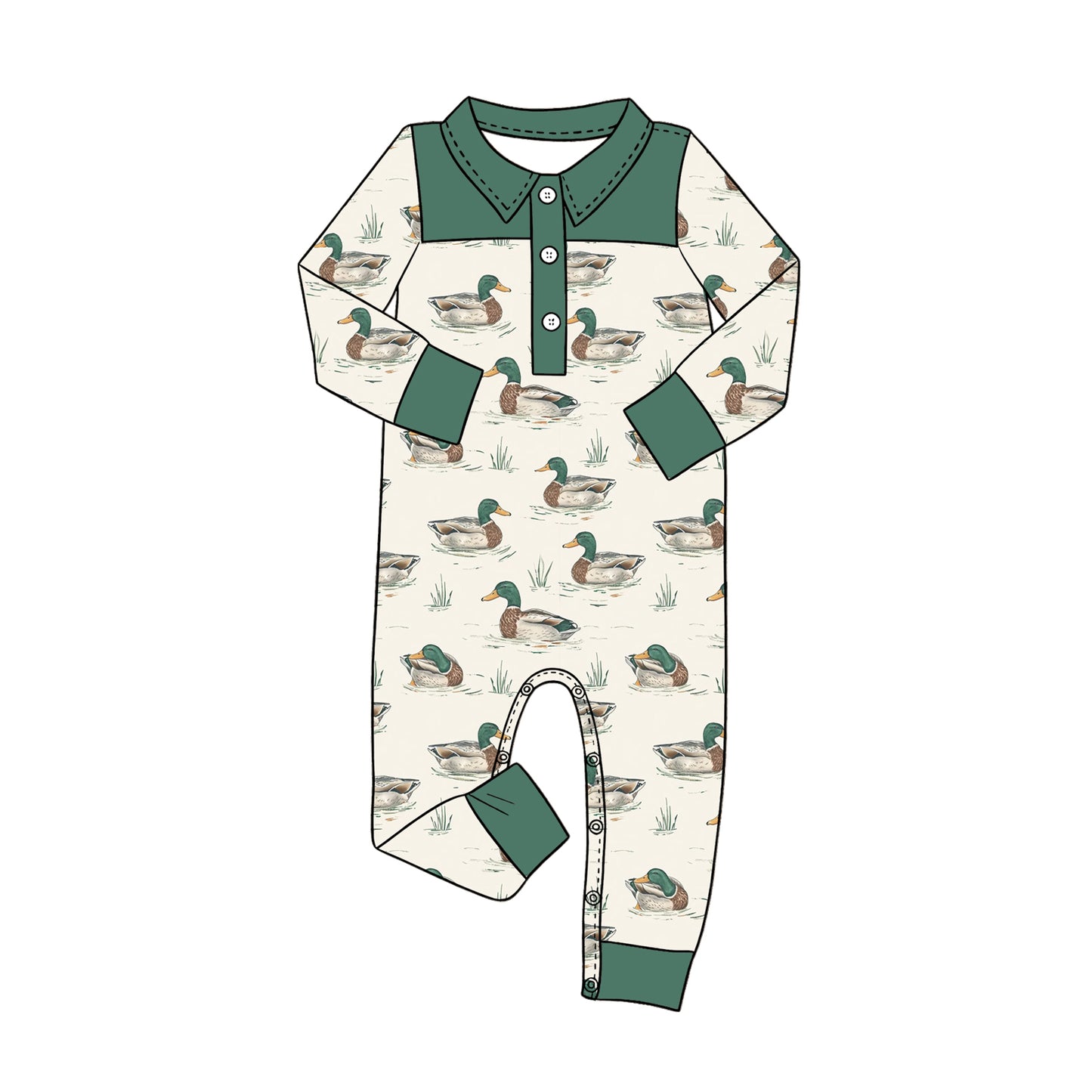 4.16 LR3010 Preorder Duck Print Baby Boys Long Sleeve Romper