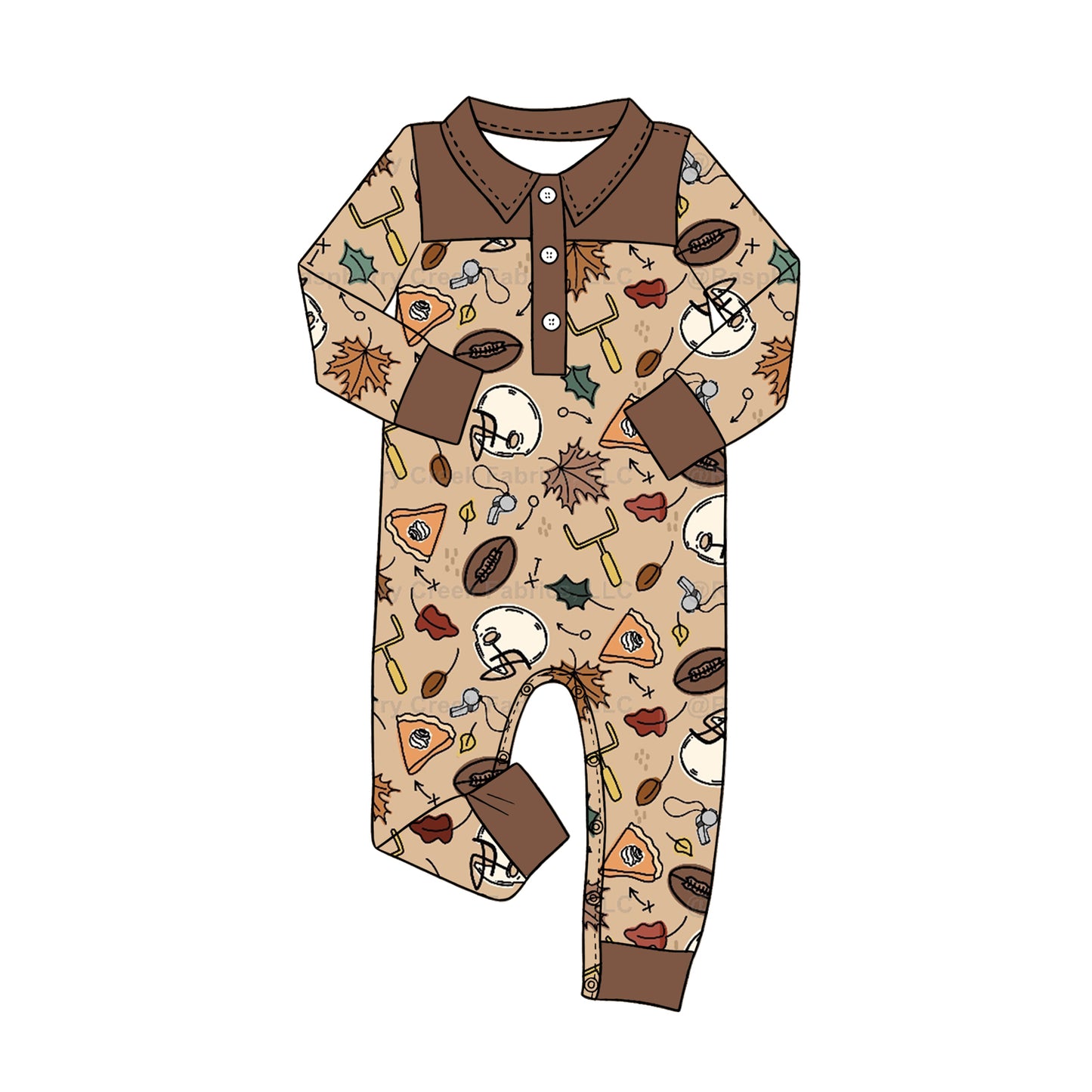4.16 LR3011 Preorder Football Brown Print Baby Boys Long Sleeve Romper