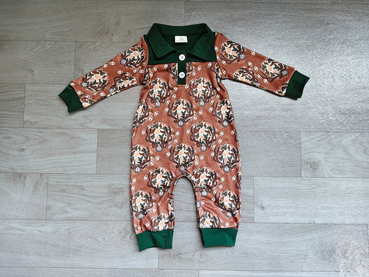 4.16 LR3013 Preorder Deer Skull Camo Brown Print Baby Boys Long Sleeve Romper