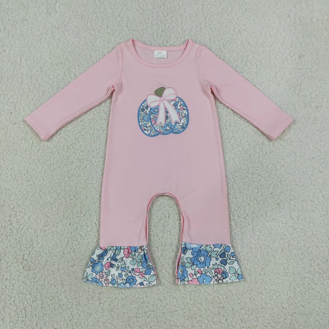 Sibling Baby Girls Holiday Embroidery Turkey Pumpkin Fall Long Sleeve Pants Romper