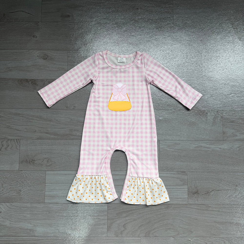 4.18 LR3022 Preorder Candy Plaid Baby Girls Halloween Romper