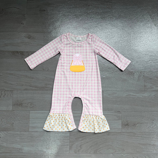 4.18 LR3022 Preorder Candy Plaid Baby Girls Halloween Romper
