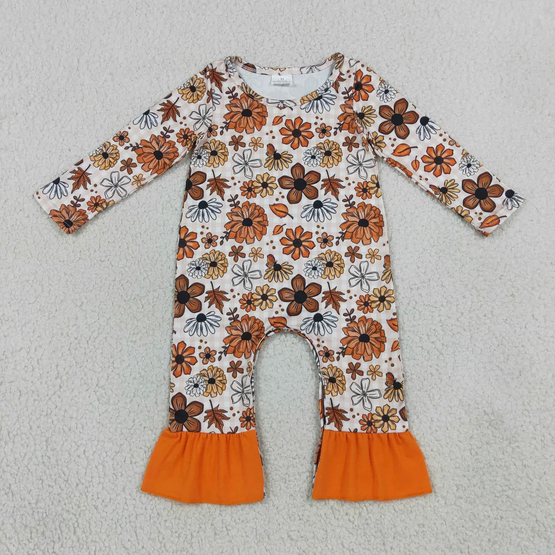 Sibling Baby Girls Colorful Flowers Leaves Fall Ruffle Pant Rompers