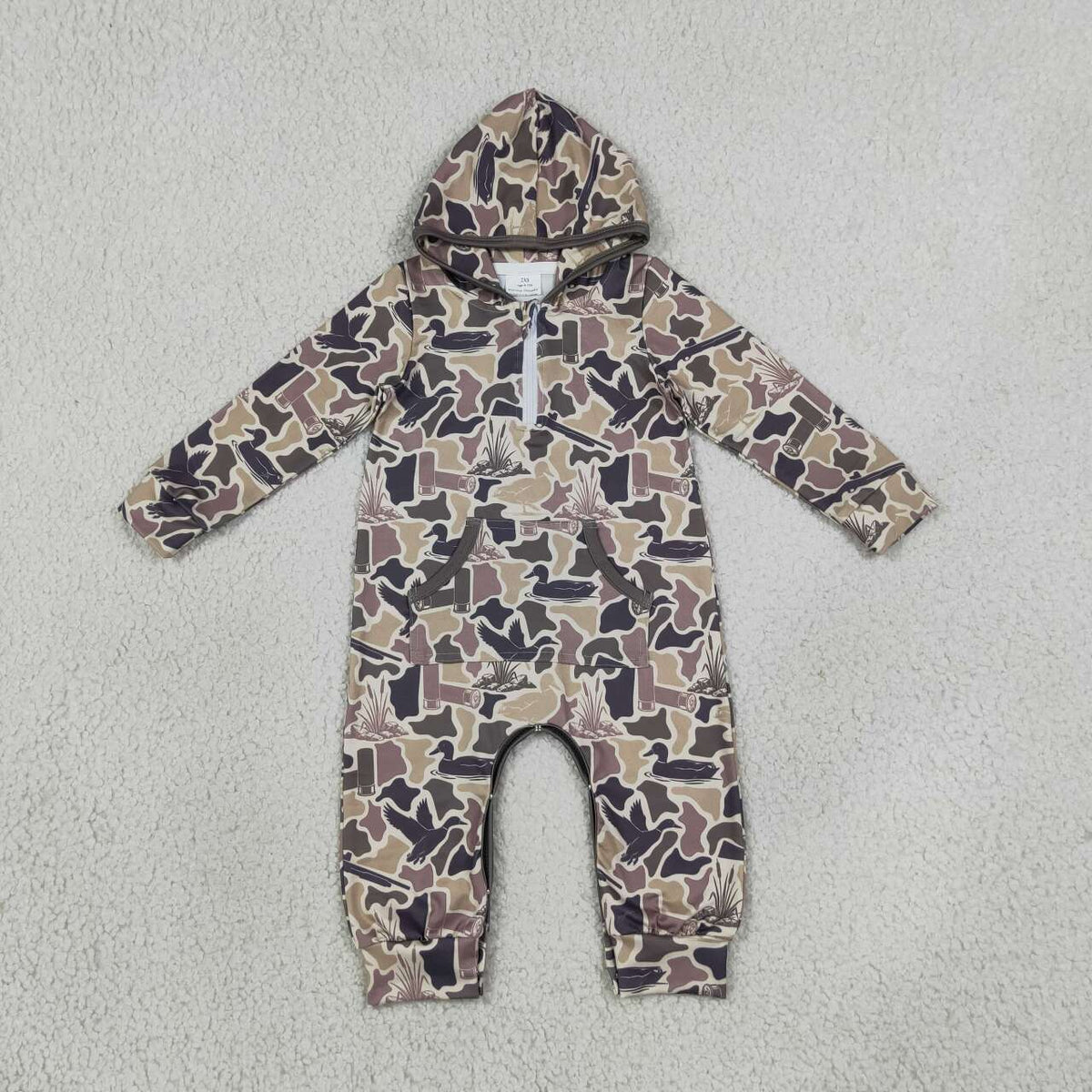 Sibling Baby Boys Fall Camo Long Sleeve Hoodie Romper with Pocket