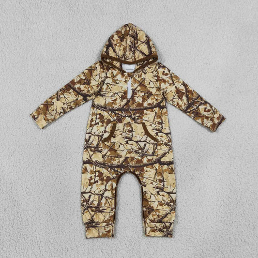 LR3033 Branch Brown Camo Baby Boys Hoodie Zipper Romper