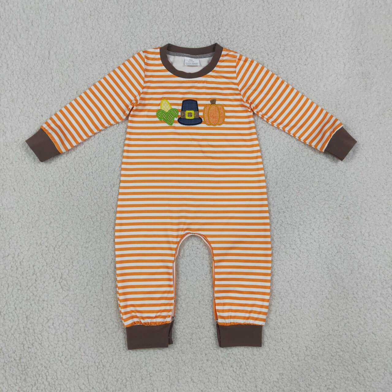 Corn & Pumpkin Embroidery Stripes Boys Thanksgiving Romper & Outfits Brothers Wear Clothes