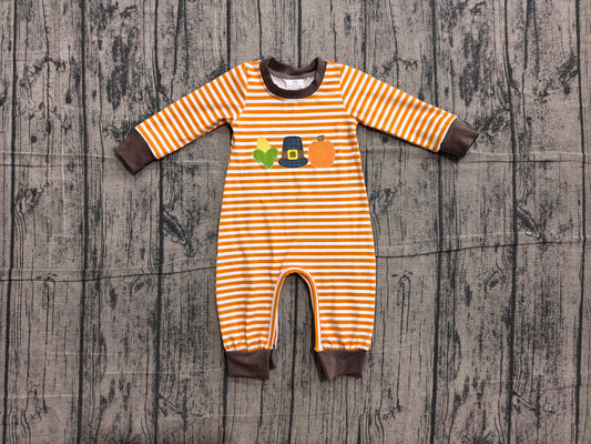 4.23 Baby Boy Thanksgiving Baby Romper Orange Stripe Corn & Pumpkin Onesie Preorder