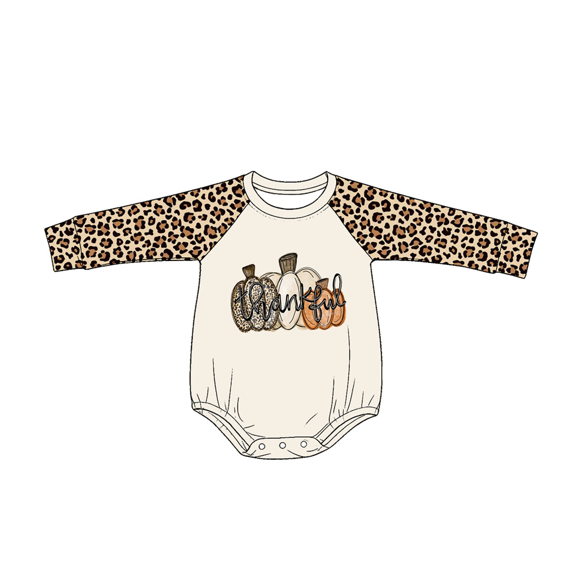 4.25 LR3041 Pumpkin Thankful Leopard Print Baby Girls Fall Romper