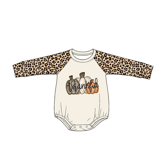 4.25 LR3041 Pumpkin Thankful Leopard Print Baby Girls Fall Romper