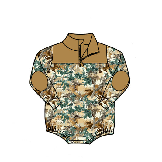 4.27 LR3048 Khaki Green Branch Camo Baby Boys Sweatshirt Zipper Romper Preorder