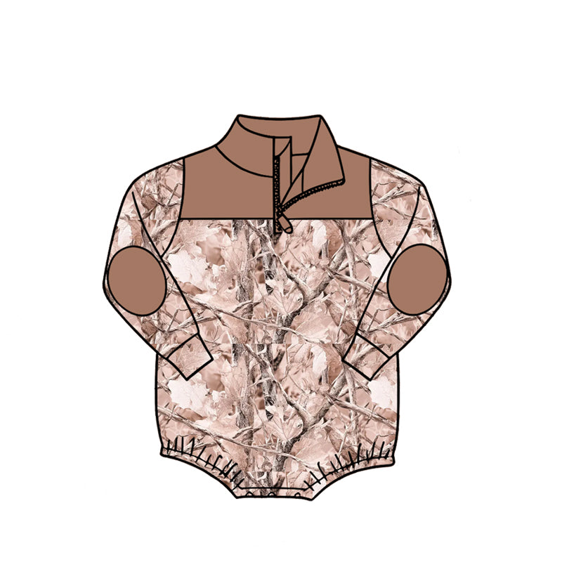 4.27 LR3049 Brown Branch Camo Baby Boys Sweatshirt Zipper Romper Preorder