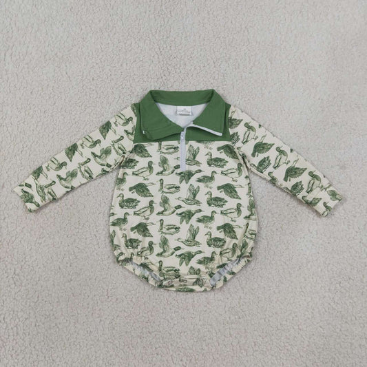 LR3050 Green Duck Baby Boys Sweatshirt Zipper Romper