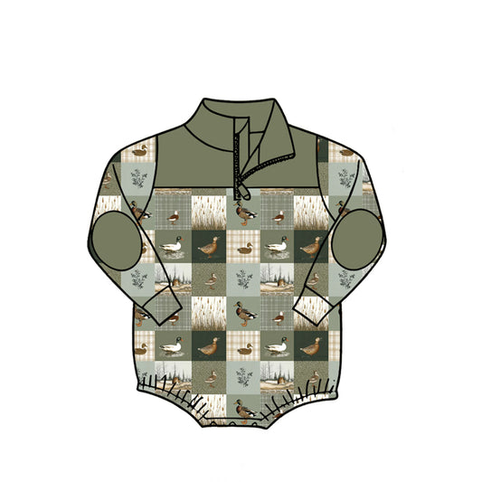 4.27 LR3051 Duck Plaid Baby Boys Sweatshirt Zipper Romper Preorder