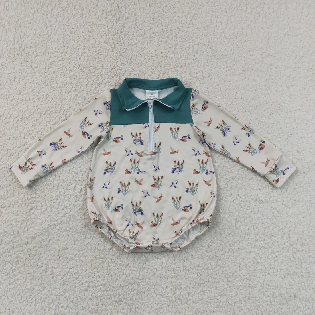 Baby Boys Long Sleeve Ducks Plaid Hunting Zip Rompers