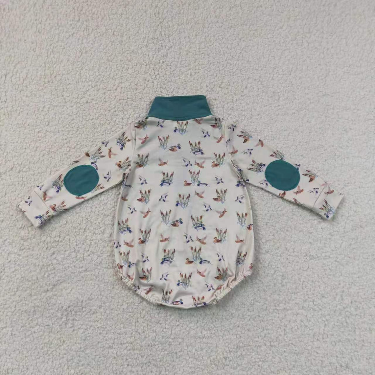 Sibling  Baby Boys Mallard Duck Long Sleeve Zipper Bubble Romper