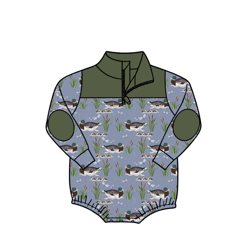 4.27 LR3053 Duck Cattail Baby Boys Sweatshirt Zipper Romper Preorder