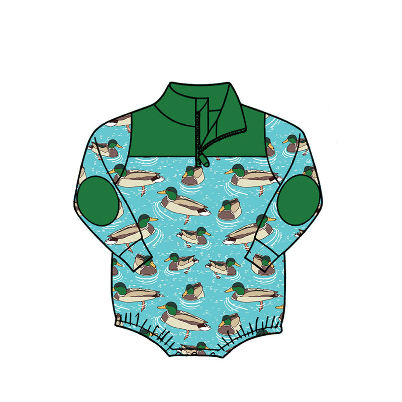 4.27 LR3055 Duck Green Baby Boys Sweatshirt Zipper Romper Preorder