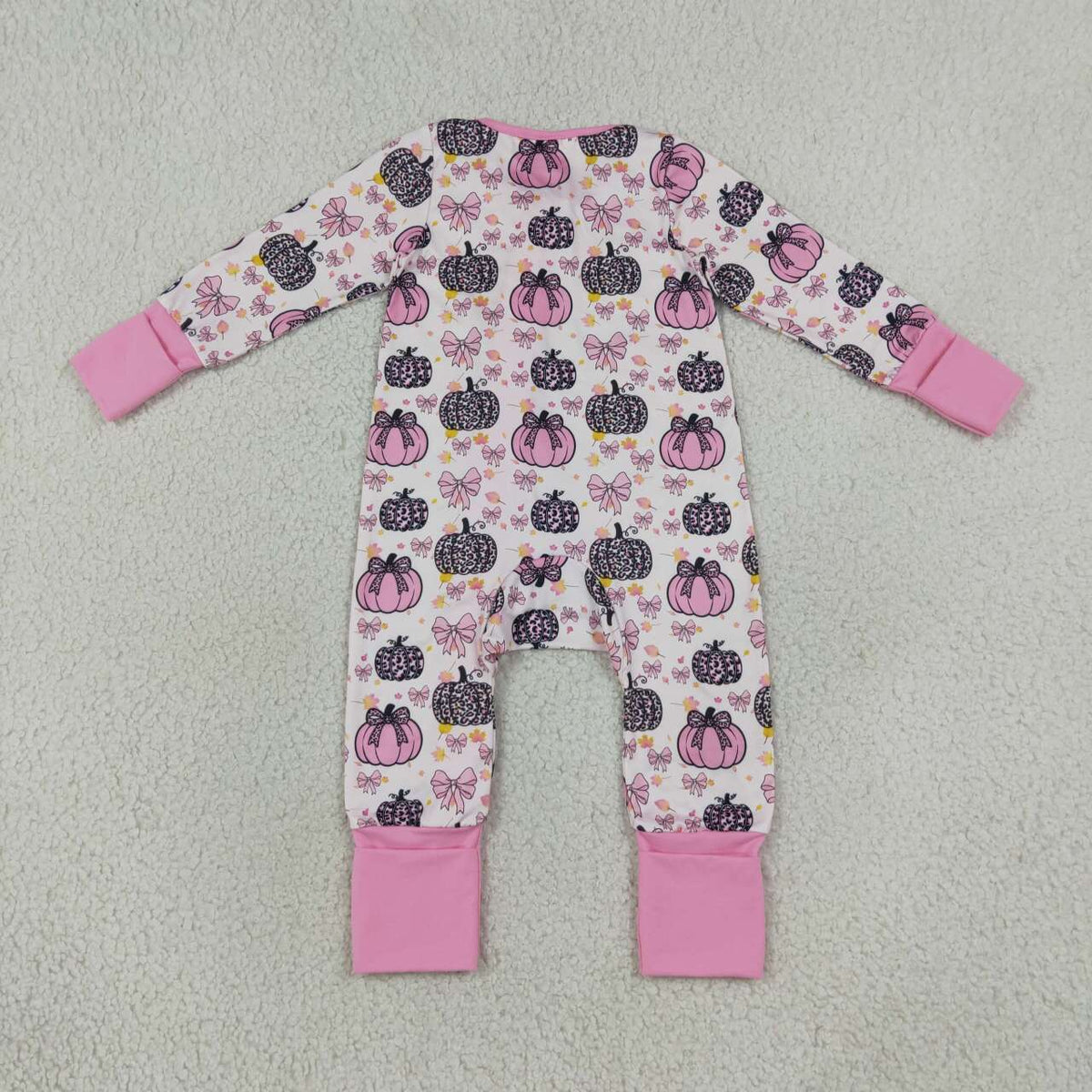 Sibling Baby Girls Pink Pumpkin Pants Pajamas Sets Zipper Rompers