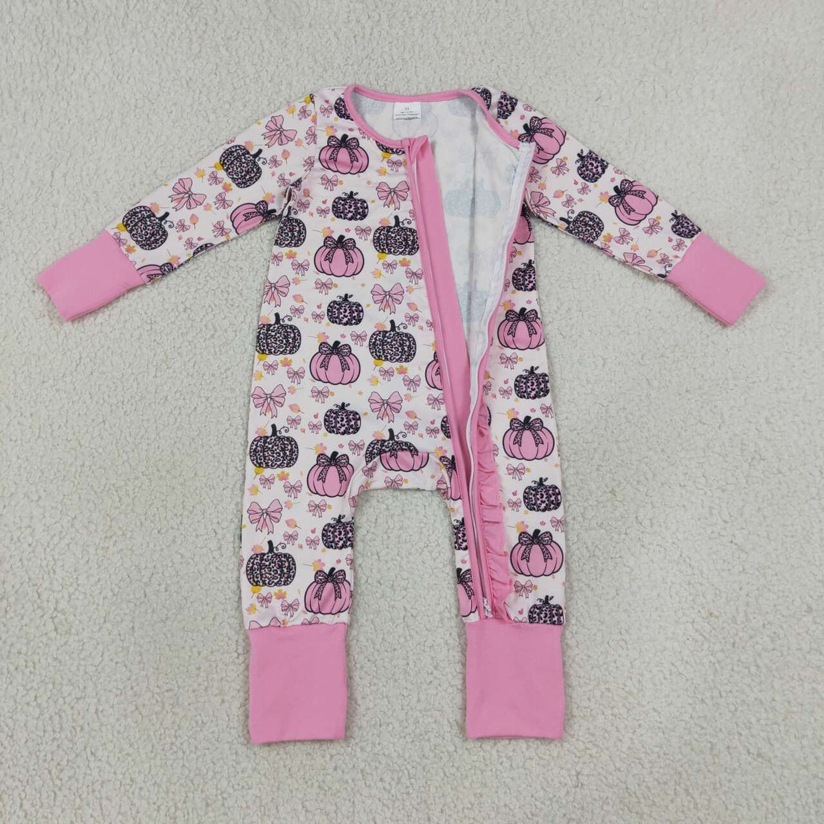 Sibling Baby Girls Pink Pumpkin Pants Pajamas Sets Zipper Rompers