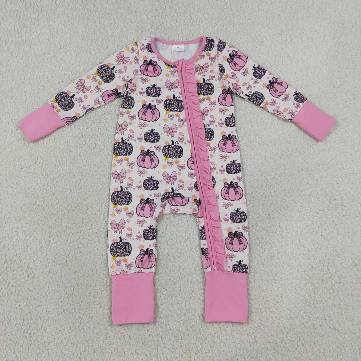 Sibling Baby Girls Pink Pumpkin Pants Pajamas Sets Zipper Rompers
