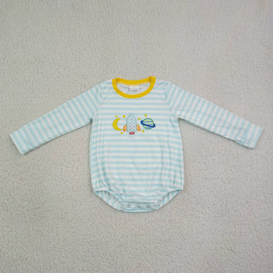 LR3063 Space Cosmic Embroidery Stripe Baby Boys Long Sleeve Romper