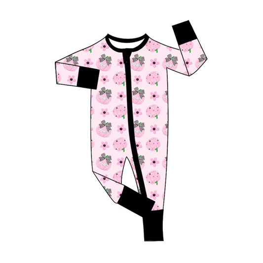 5.1 LR3066 Pumpkin Bows Pink BOO Baby Girls Halloween Zipper Sleeper Romper Preorder