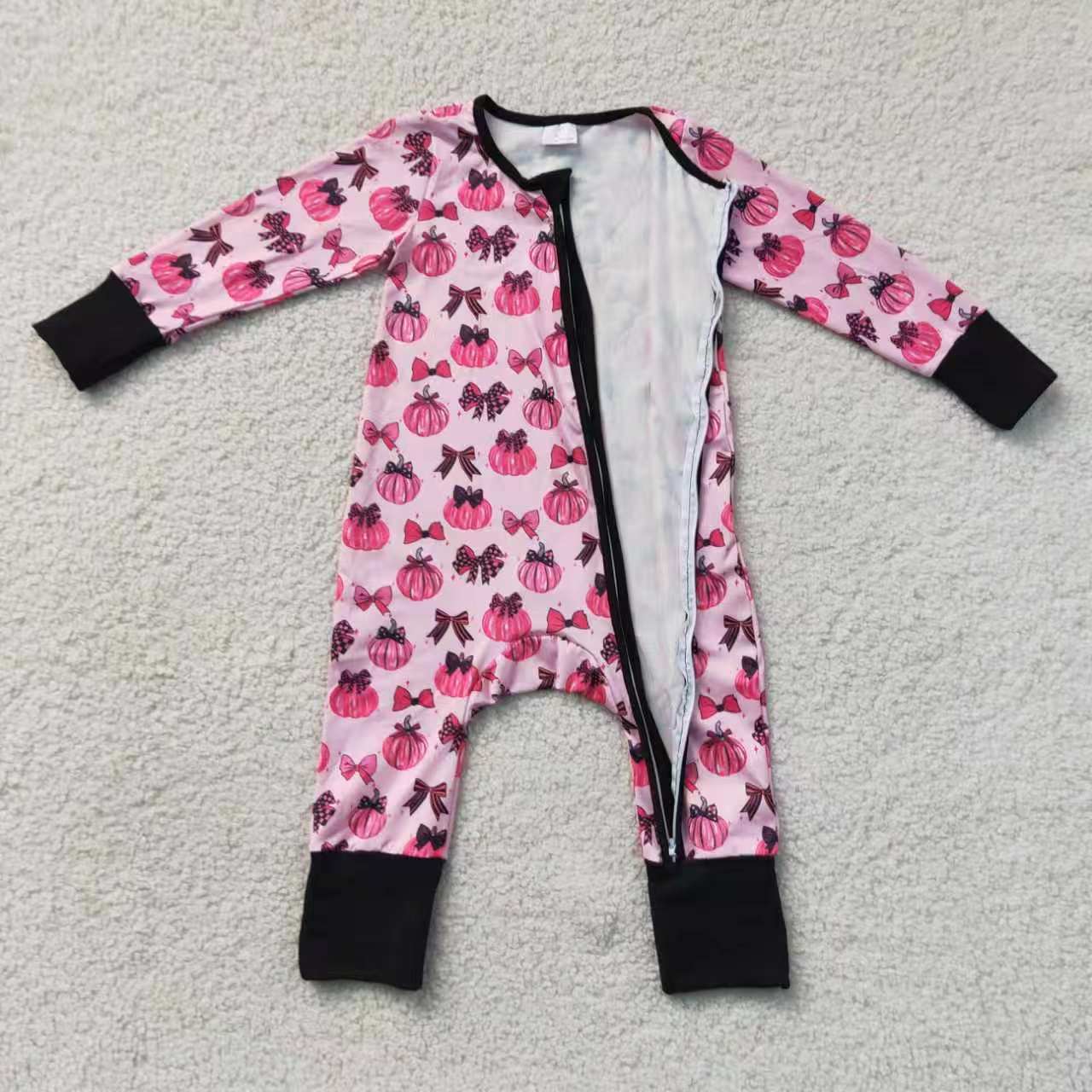Sibling Baby Girls Pink Pumpkin Tree Top Pants Pajamas Clothes Sets Zipper Romper