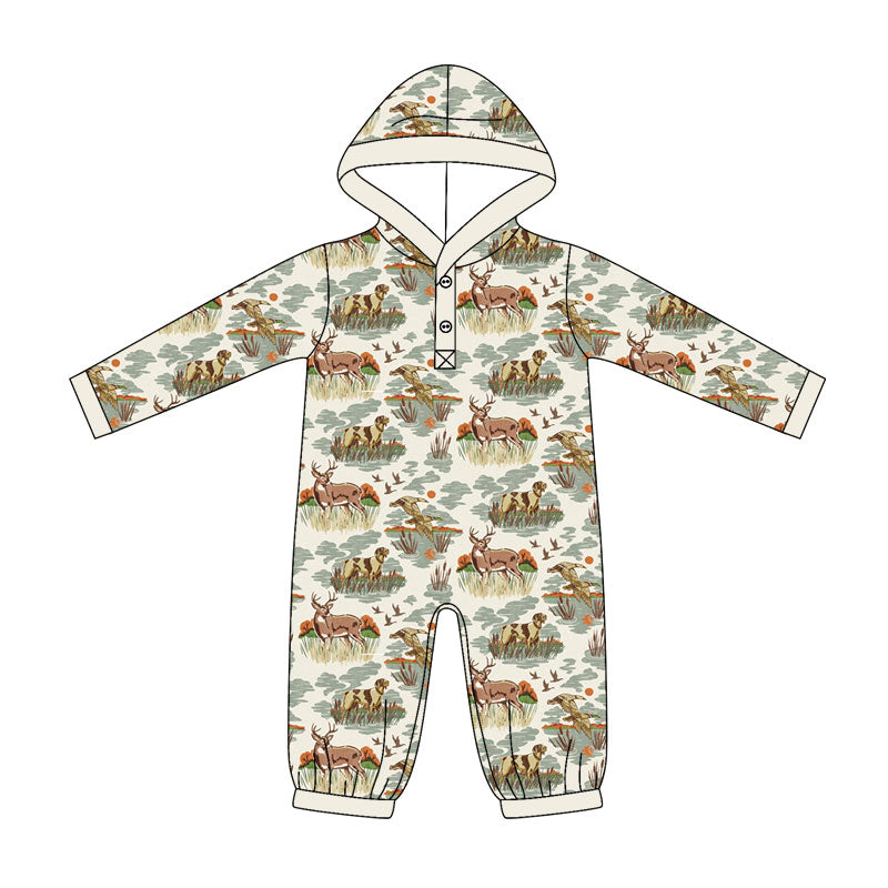 5.11 LR3073 Preorder Duck Deer Dog Hunting Print Baby Baby Hoodie Romper