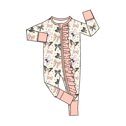 5.13 Baby Girls Halloween Ghost & Bow Long Sleeve Zipper Romper Preorder