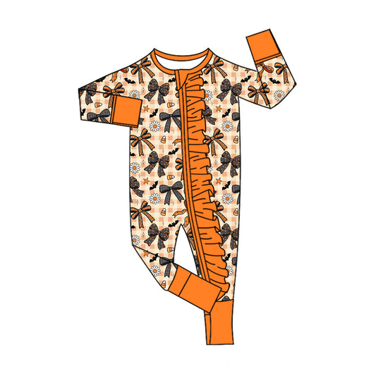 5.13 Baby Girls Plaid Bow & Candy Corn Zipper Romper Preorder（副本）