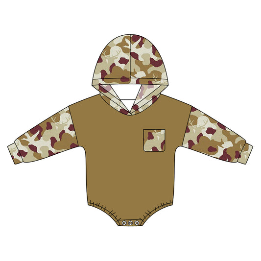 5.20 LR3086 Baby Boys Hunting Deer Camo Long Sleeve Hoodie Romper Preorder