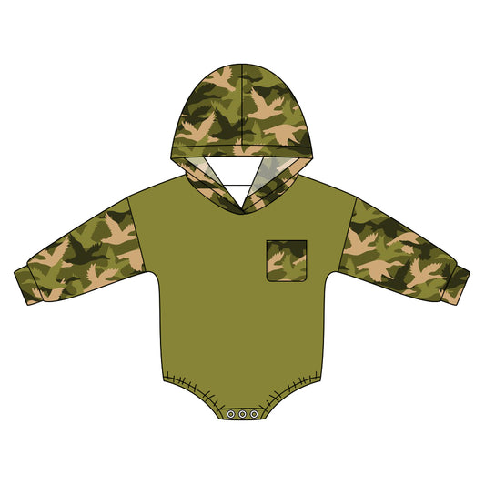 5.20 LR3087 Baby Boys Hunting Duck Camo Long Sleeve Hoodie Romper Preorder