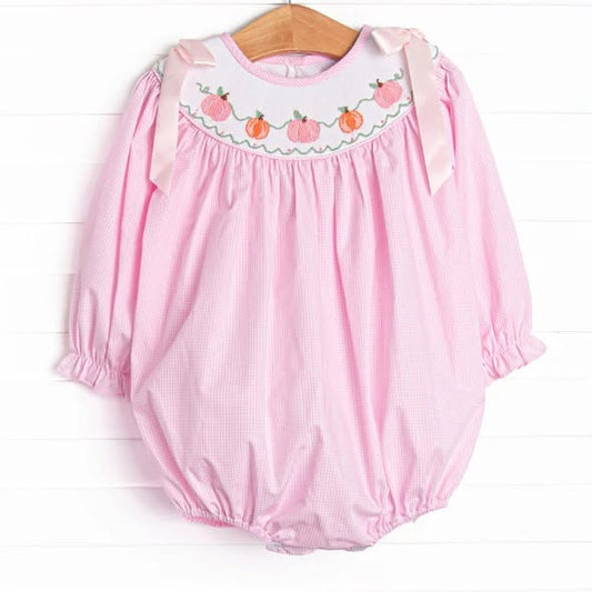 6.18 Preorder LR3099 Pumpkin Pink Print Baby Girls Fall Romper