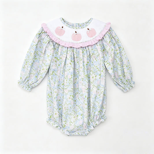 6.18 Preorder LR3100 Pumpkin Flowers Print Baby Girls Fall Romper