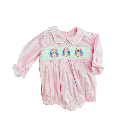6.18 Preorder LR3102 Turkey Pink Print Baby Girls Thanksgiving Romper