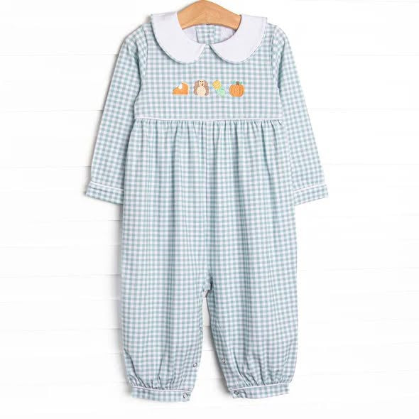 6.18 Preorder LR3105 Turkey Pumpkin Plaid Print Baby Boys Thanksgiving Romper