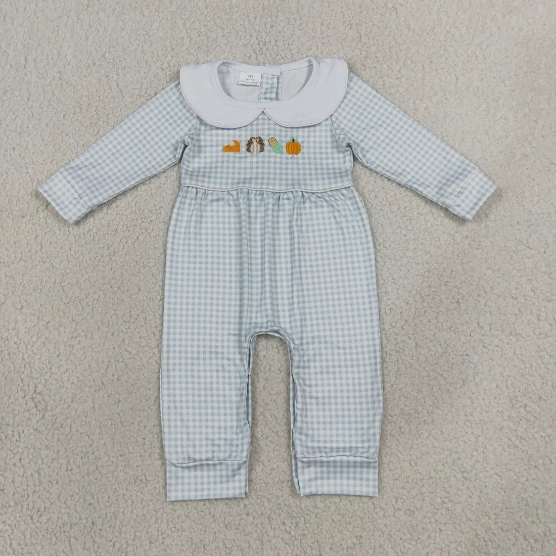 Sibling Baby Girls Holiday Embroidery Turkey Pumpkin Fall Long Sleeve Pants Romper