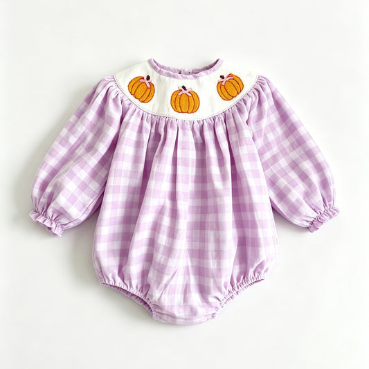 5.29   Preorder Baby Girls Pumpkin Purple Gingham Romper