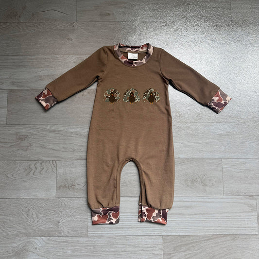 LR3108  Preorder Baby Boys Thanksgiving Camo Turkey Romper