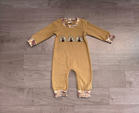 6.19   Preorder Baby Boys Thankgiving Green Camo Turkey Romper