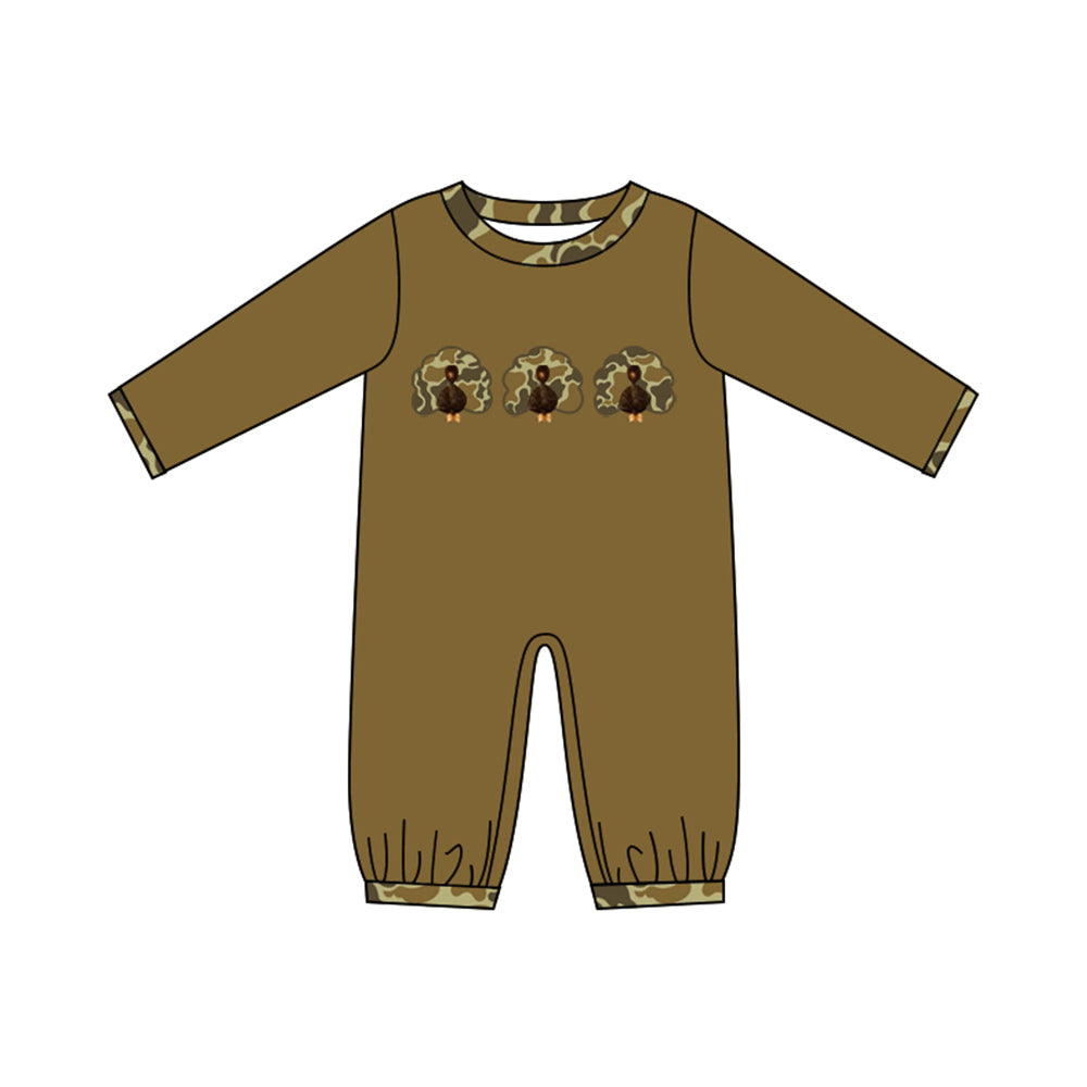 5.29   Preorder Baby Boys Thankgiving Dark Green Camo Turkey Romper