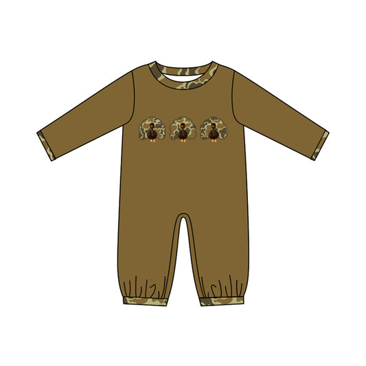 6.19  Preorder Baby Boys Thankgiving Dark Green Camo Turkey Romper